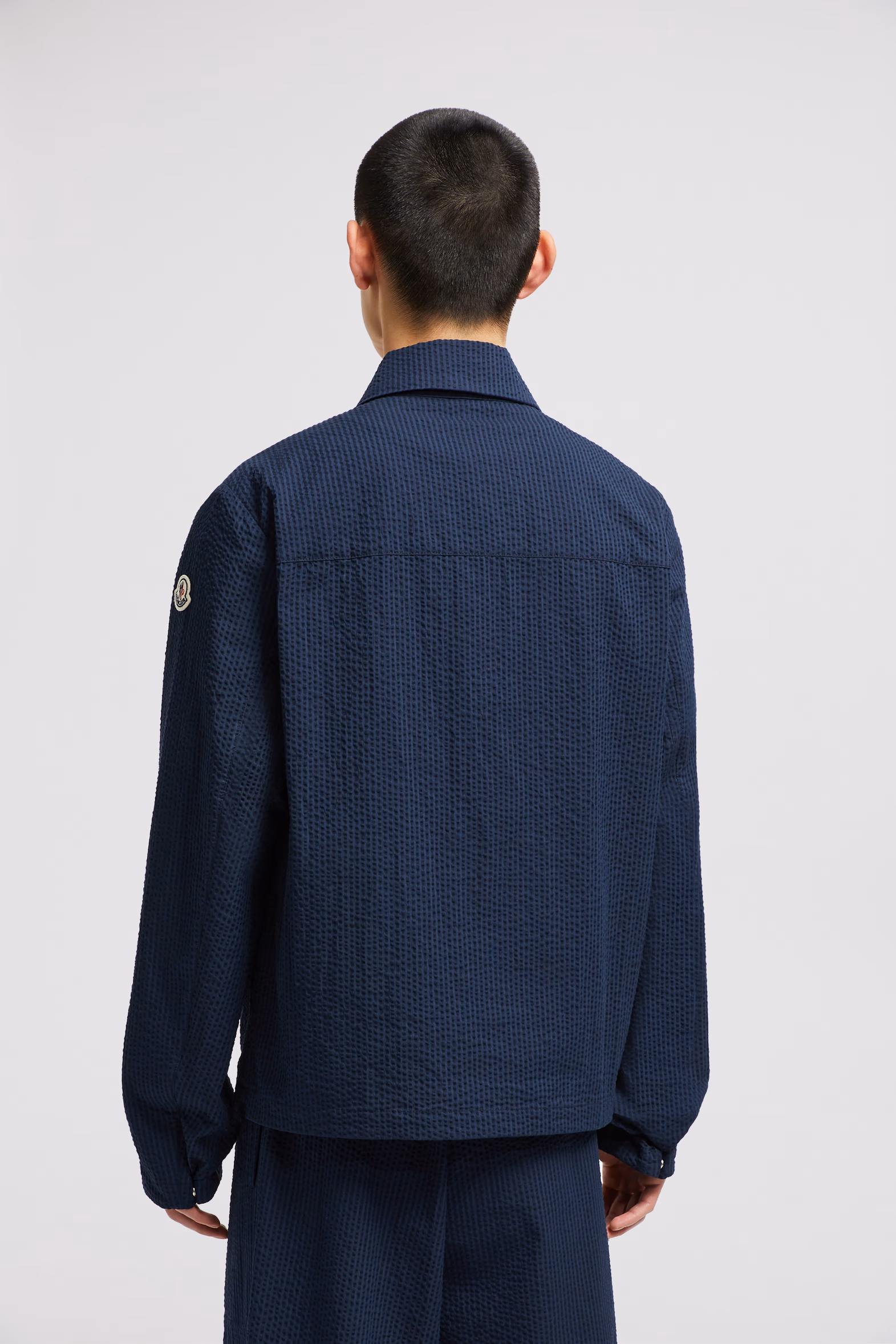 Seersucker Shirt Jacket Men Dark Blue Moncler 5